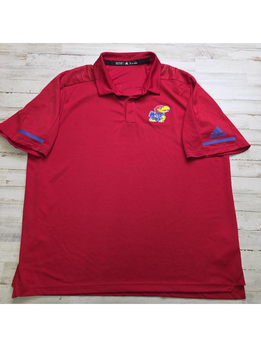 Kansas Jayhawks Adidas Polo Golf Shirt Mens 2XL Red Short Sleeve Gameday Casual